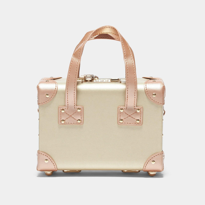Back product view of the mini Alchemist vegan leather suitcase in  gold
