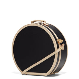 Angled product view of the deluxe hatbox Starlet fibreboard suitcase in black