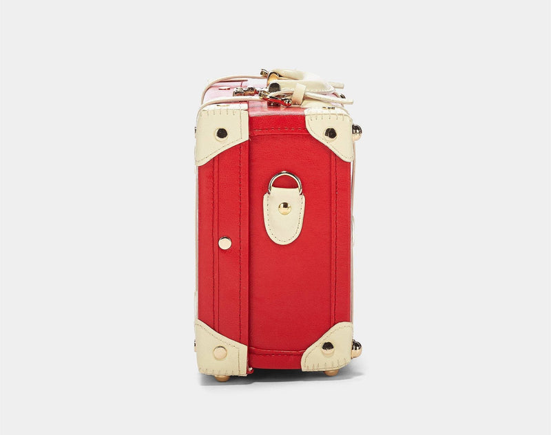 Side product view of the vanity Entrepreneur vegan leather suitcase in  lipstick red