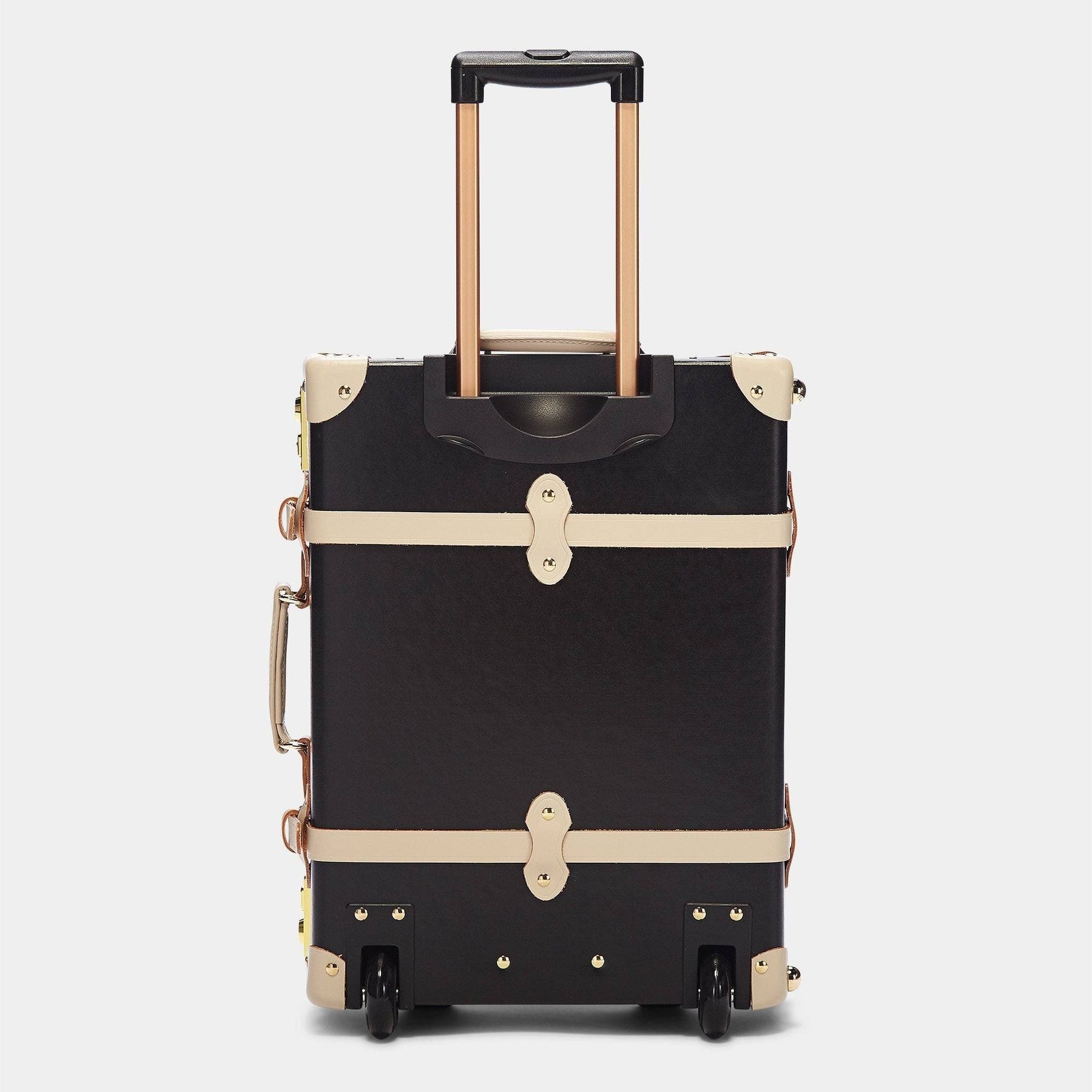 Back product view of the carry-on Starlet fibreboard suitcase in black with raised handle