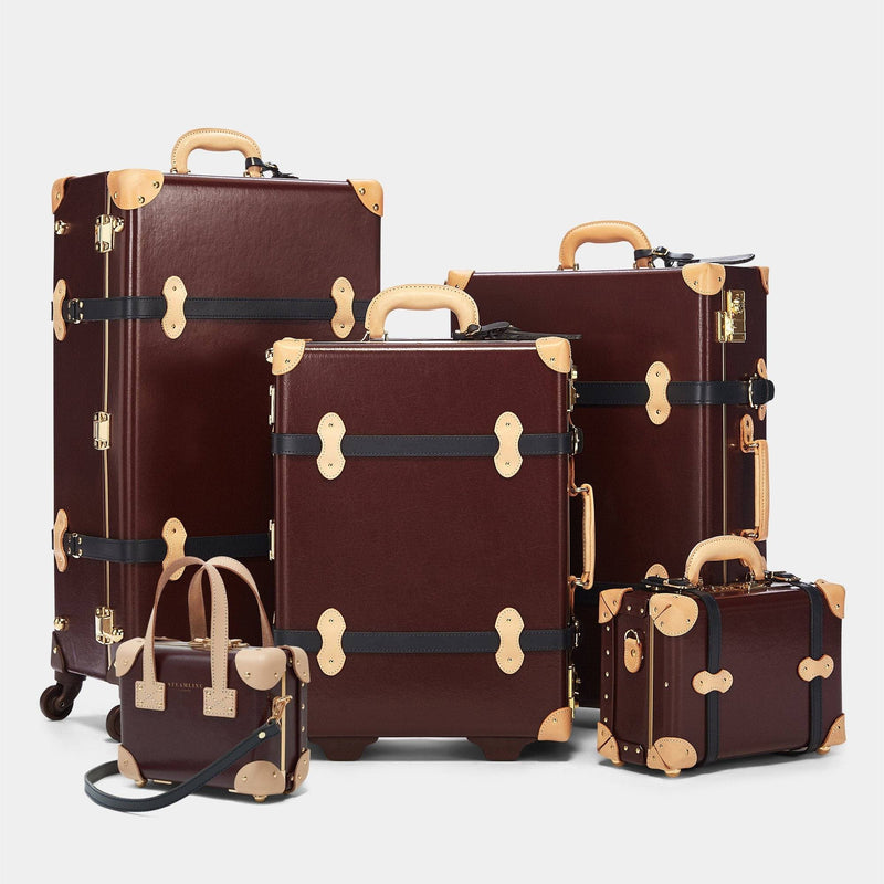 Retro luggage set of The Architect leather suitcase in burgundy