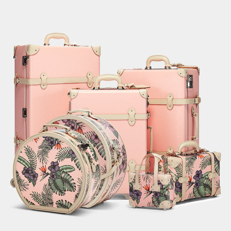 Steamline retro luggage set of The Botanist suitcase in pink