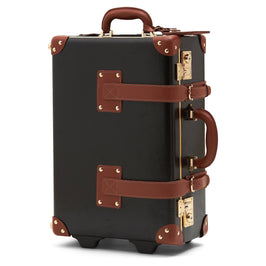 Angled product view of the carry-on Diplomat leather suitcase in black