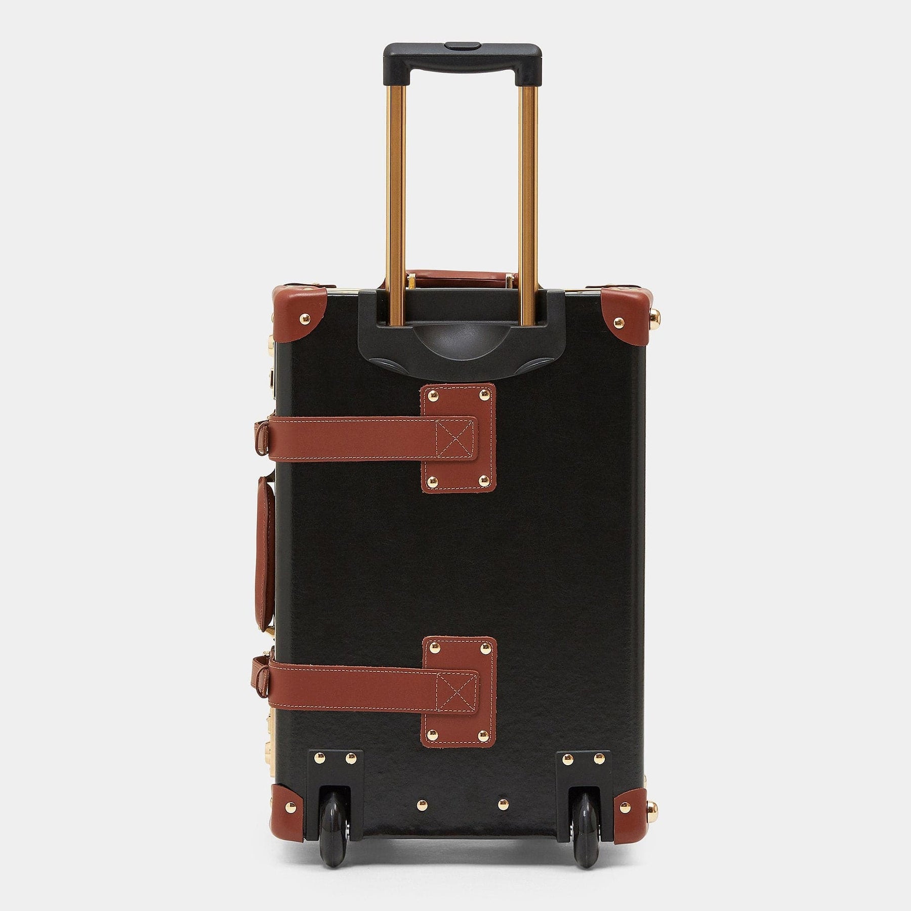 Back product view of the carry-on Diplomat leather suitcase in black with raised handle