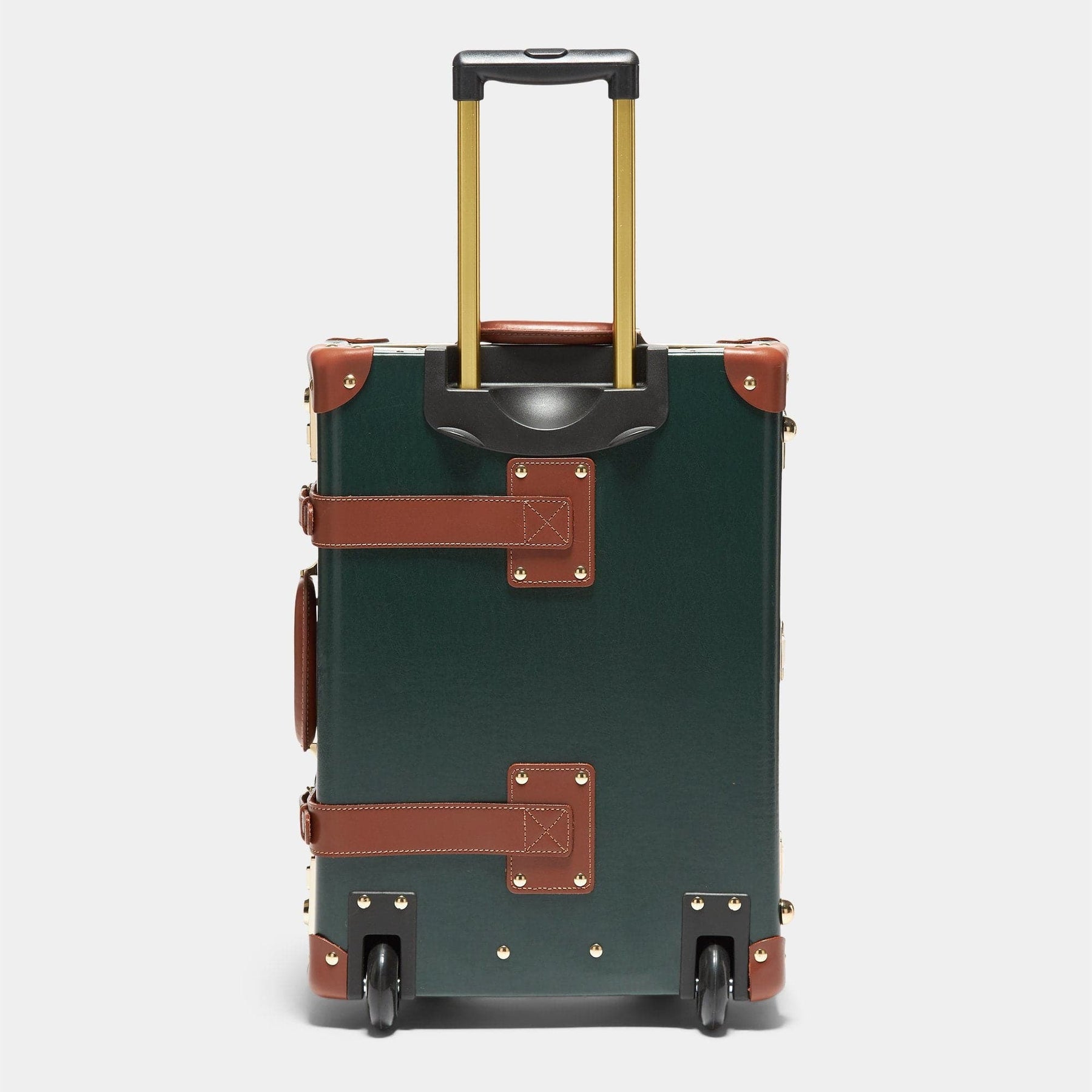 Back product view of the carry-on Diplomat leather suitcase in hunter green with raised handle