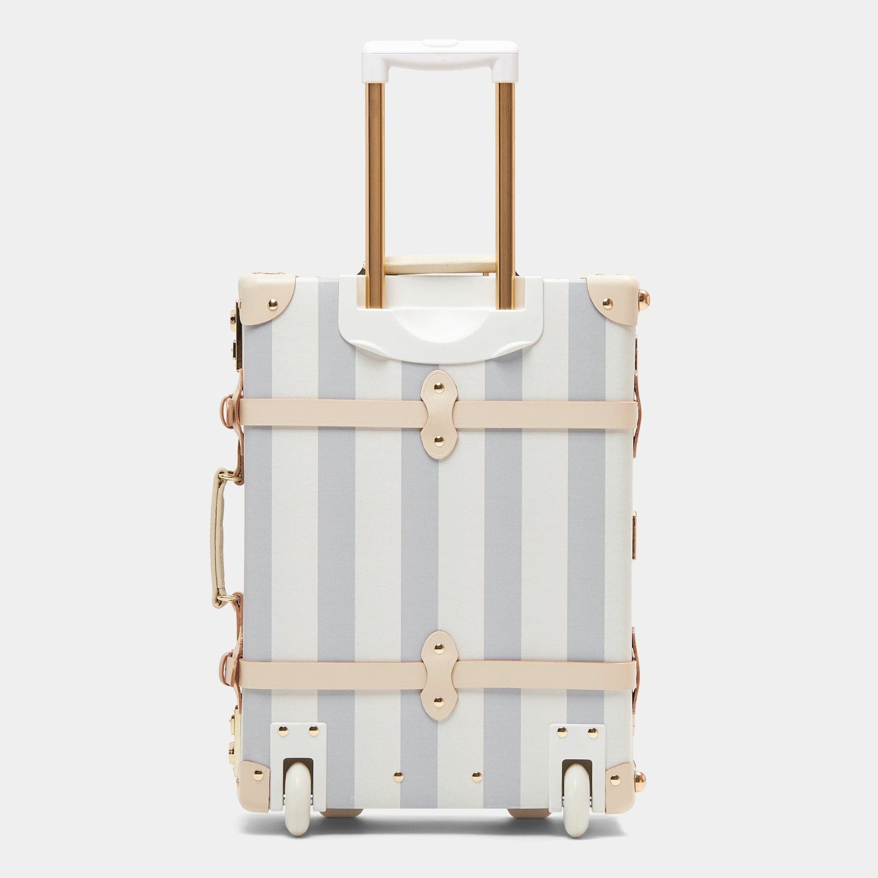 Back product view of the carry-on Illustrator fibreboard suitcase in blue-stripe with raised handle