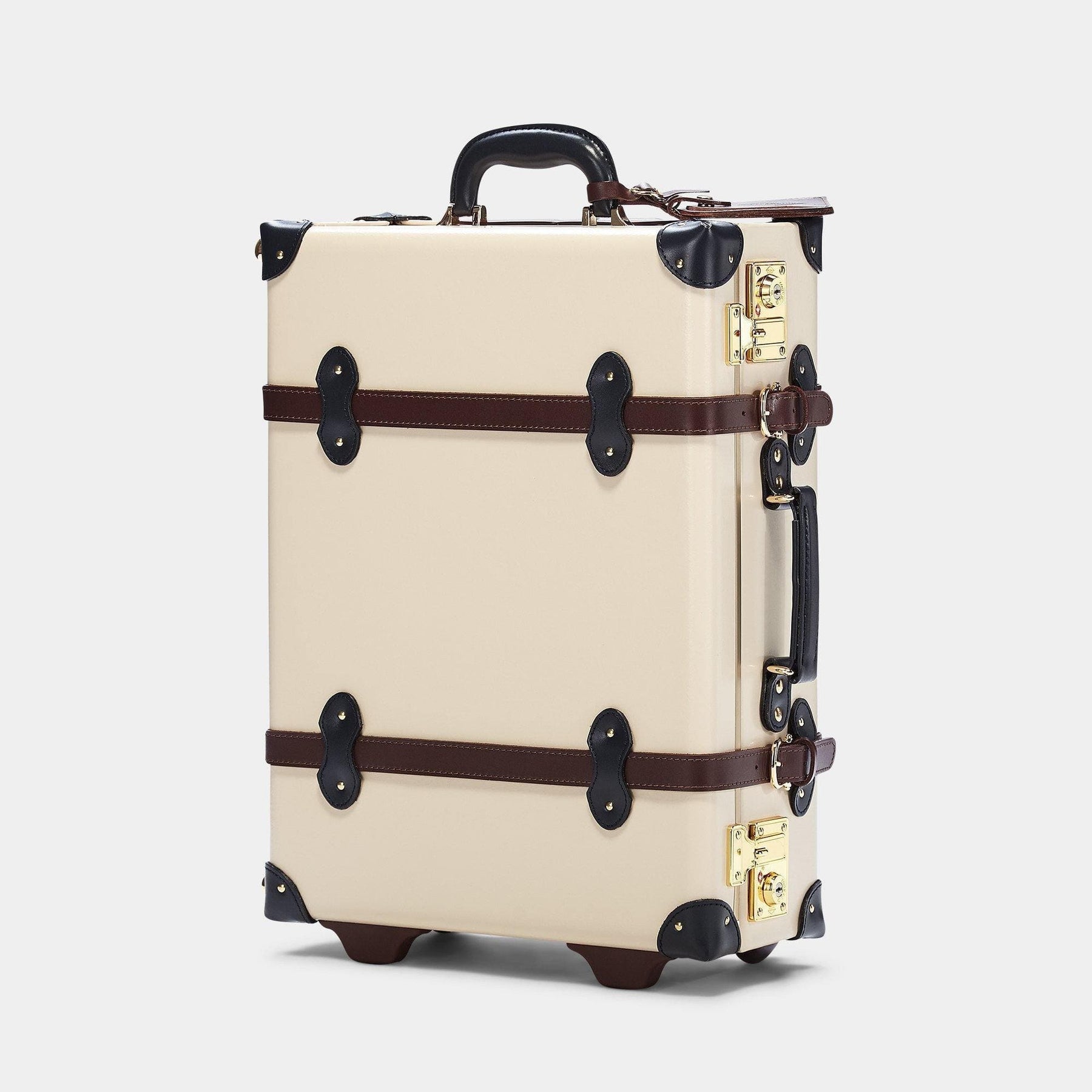 Angled product view of the carry-on Architect leather suitcase in cream