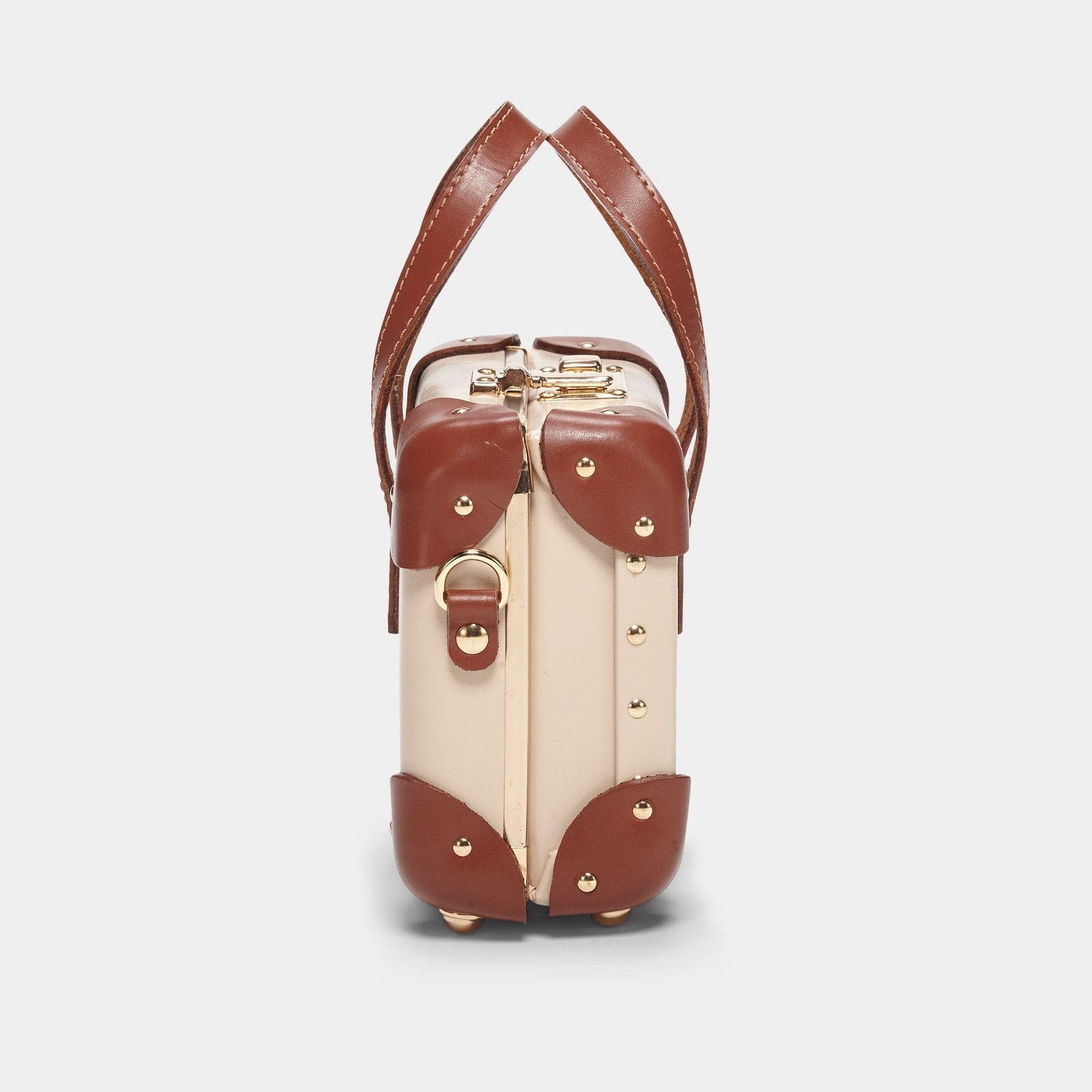 Side product view of the mini Diplomat leather handbag in cream