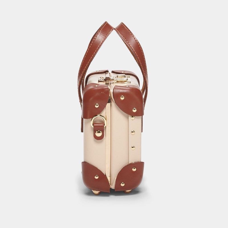 Side product view of the mini Diplomat leather handbag in cream