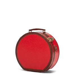 Angled product view of the small hatbox Entrepreneur vegan leather suitcase in red 