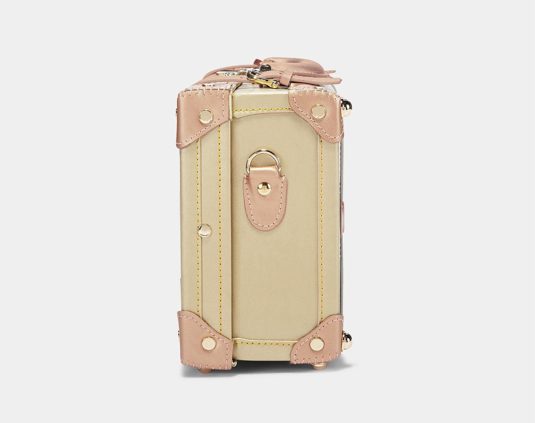 Side product view of the overnighter Alchemist vegan leather suitcase in  gold