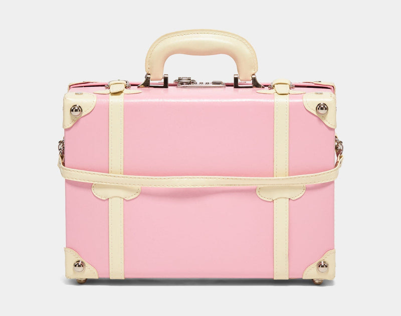 Back product view of the briefcase Entrepreneur vegan leather suitcase in pink with detachable suitcase strap